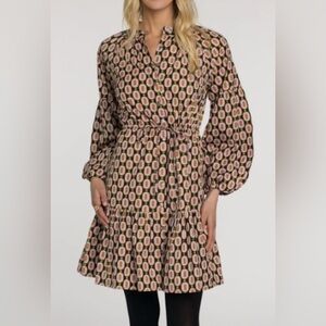 Elizabeth James the Label Emory mini Link Print Brown Dress New L $298